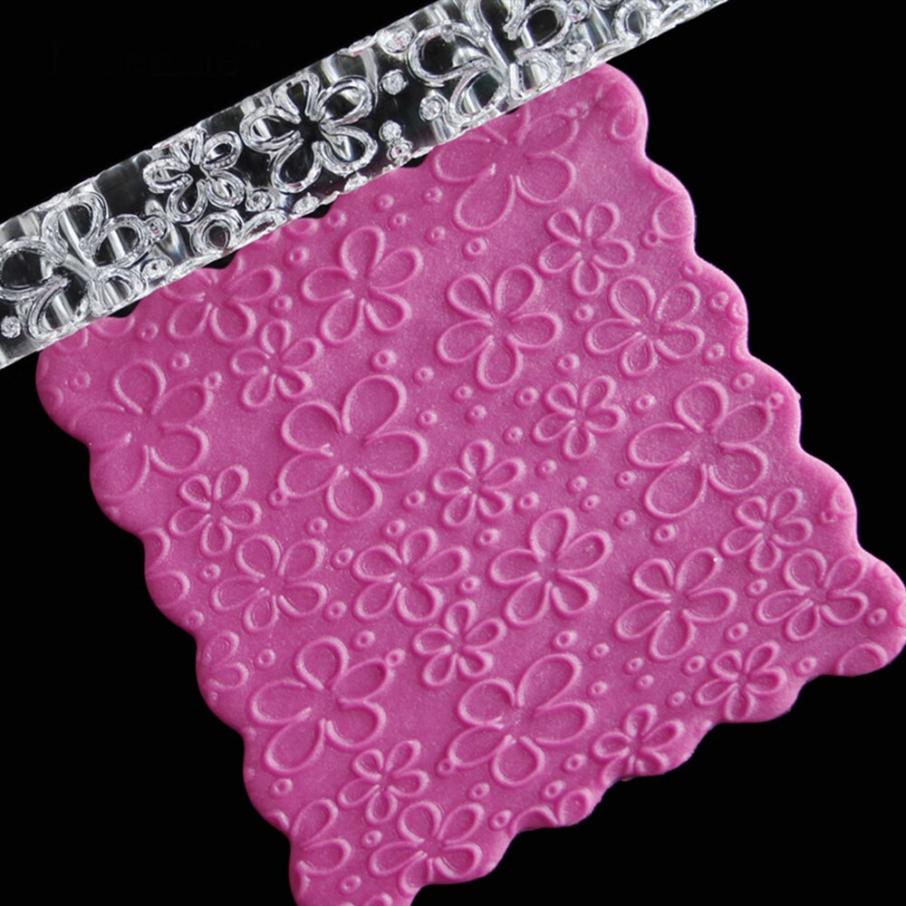 Non-stick Textured Embossing Acrylic Rolling Pin Fondant 2 Patterns Cake Roller