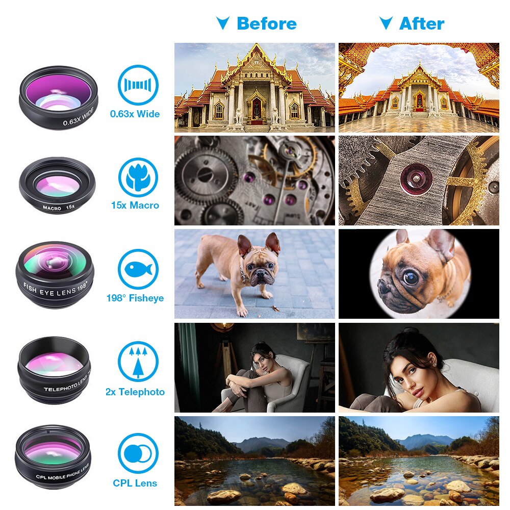 APEXEL-Kit adaptador de lente de teléfono móvil, lente Macro telescópica de ojo de pez, gran angular, para Iphone, Huawei, accesorios de teléfono móvil 10 en 1