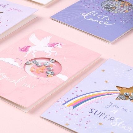 Roligt glitter födelsedagskort festkort skaka tomtebloss tack minikort