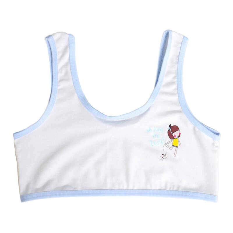 Teenager Baby Girls Lovely Cartoon Print Underwear Training Bra Unpadded Vest: Blue