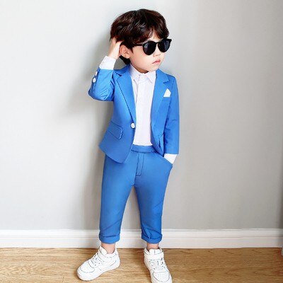 Lente Herfst Jongens Knappe 2 Stuks Pak Set Childrenbritish Stijl Wedding Party Prestaties Kostuum Kinderen Blazer Broek Outfits: blue 2pcs / 5T