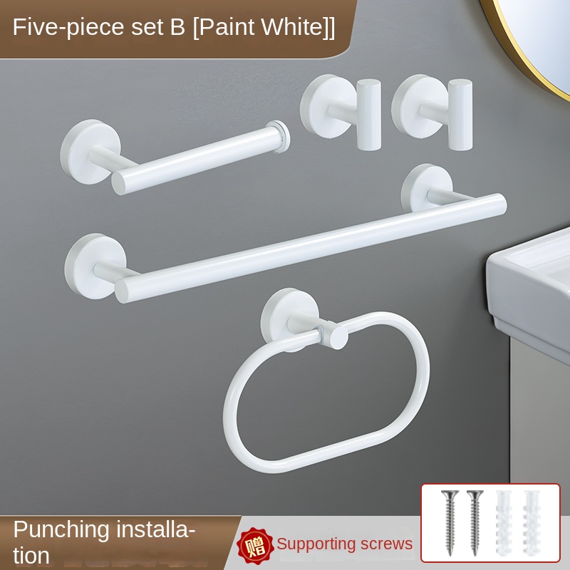 White Bathroom Hardware Set Accessories Stainless Steel Towel Rack Towel Ring Toilet Paper Holder Hook Bathroom Organizer Set