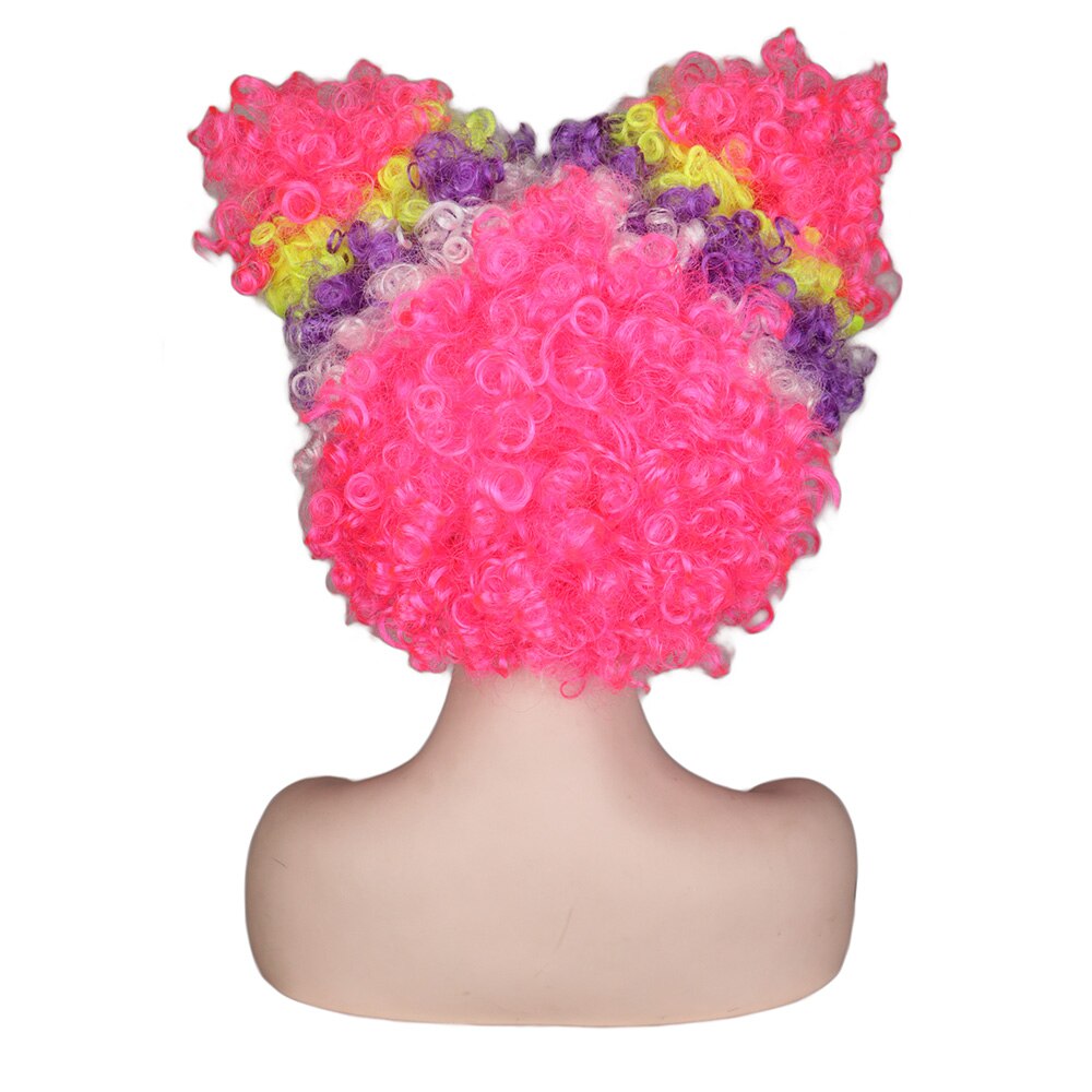 QQXCAIW Afro Clown Wig Rainbow Colorful Big Top Fans Cat Ears Party Dance Wigs Synthetic