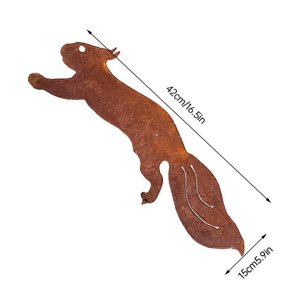 Metal Rust Squirrel Decor Iron Squirrel Tree Art Ornament Backyard Squirrel Silhouette Decoration Animal Statue Stake