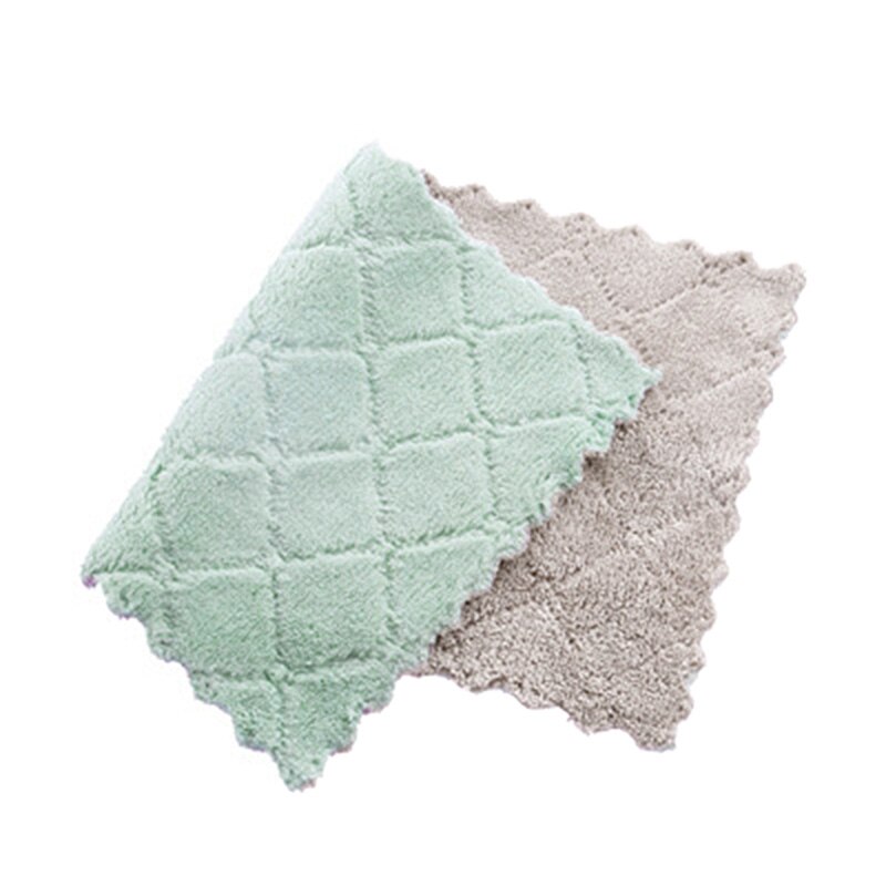 10/20Pcs Microfiber Keuken Handdoek Double Side Absorberende Vaatdoek Keuken Vod Huishoudelijke Servies Schoonmaken Vegen Gereedschap: Grey Green Towel / 20PCS