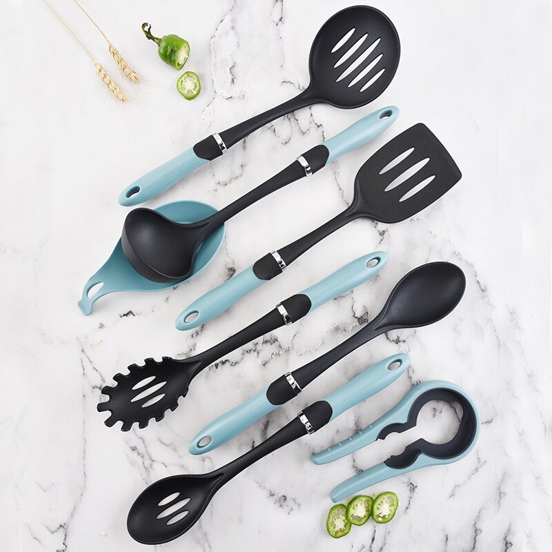 8pcs/Set Silicone Cooking Tool Baking Gadget Cookware Kitchen Utensil Set Nonstick Spoon Soup Ladle Spatula Accessories Supplies
