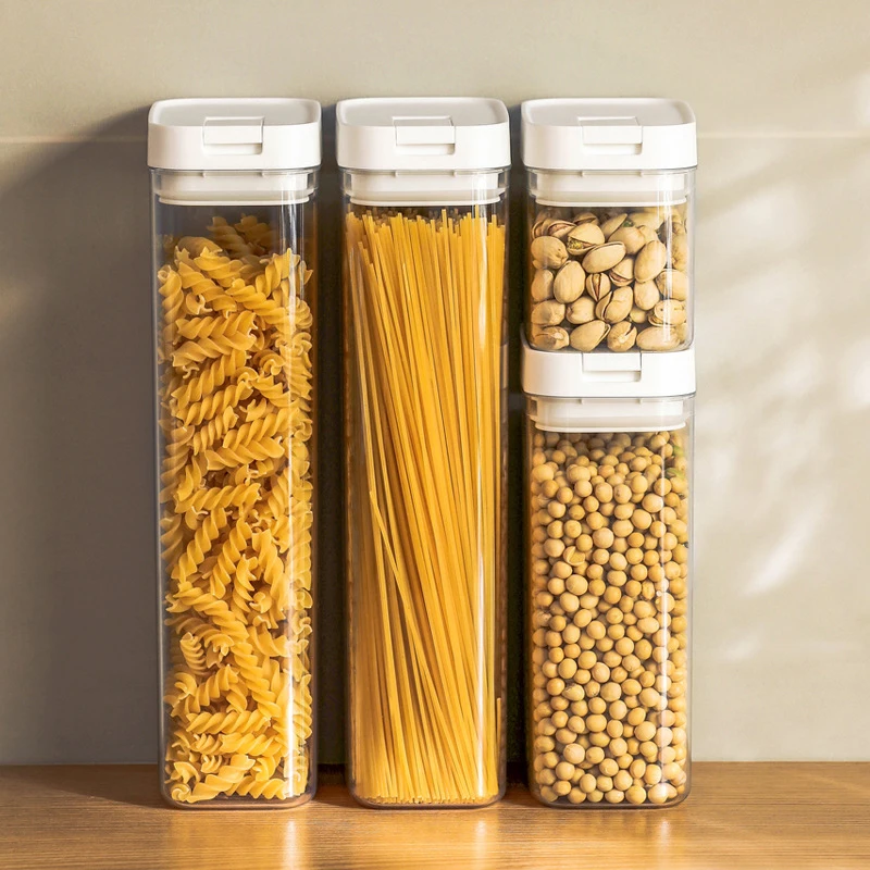 Pastaförvaringslåda genomskinlig plast spannmålstätningsbehållare spaghettiförvaringsbehållare fukttät mellanmålsburk kök mattank