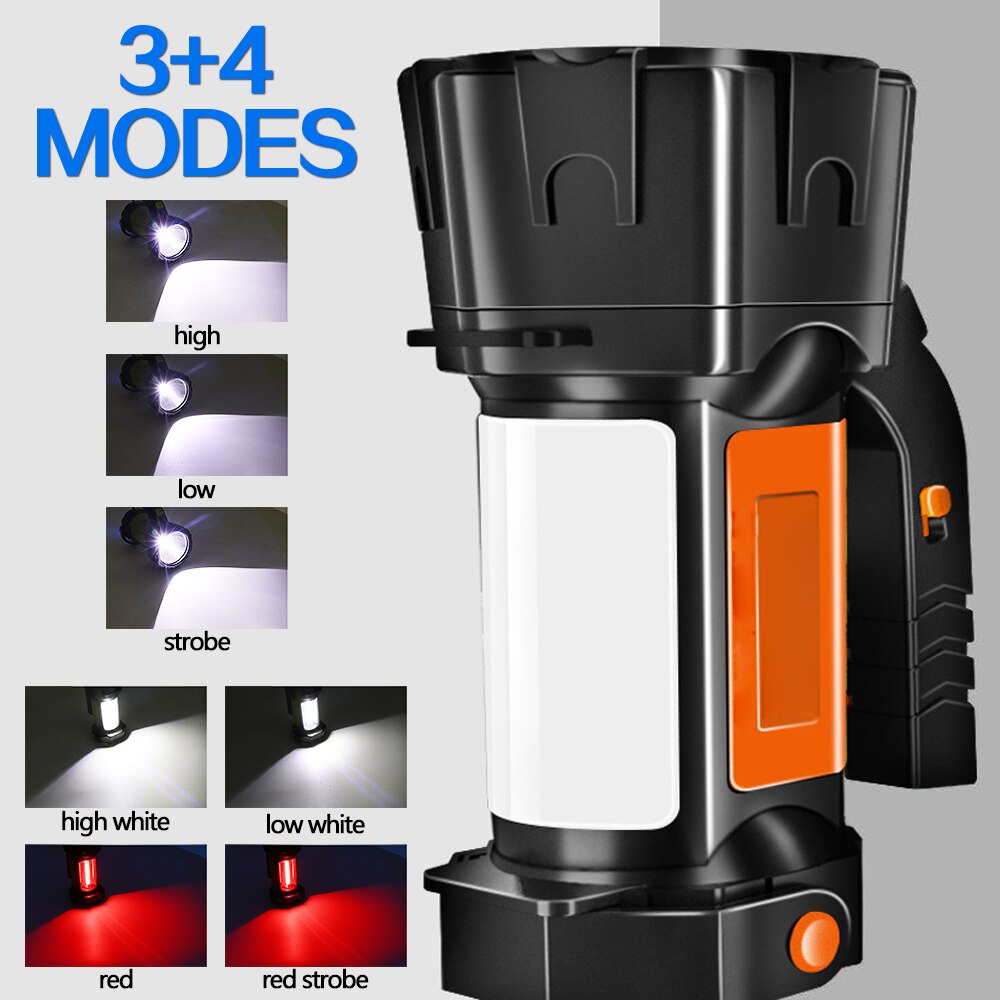 300W Portable LED Searchlight with Warning Red Light Handle Adjustment Work Light with Built-in Battery USB Rechargeable Lamp