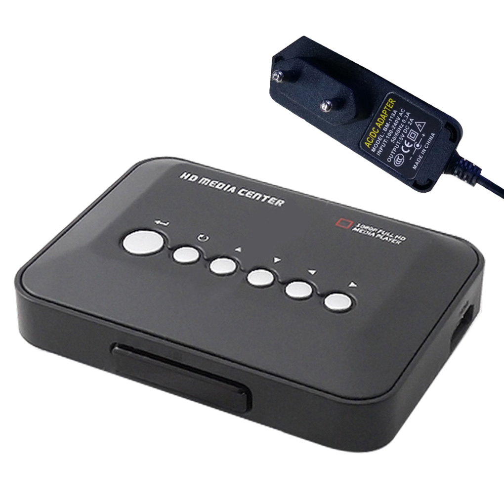 Mini reproductor multimedia Full HD1080P MKV HD, reproductor multimedia con Centro HD, AV, VGA, USB, SD, MMC, mando a distancia, enchufe para UE, EE. UU., Reino Unido y Australia: EU Plug