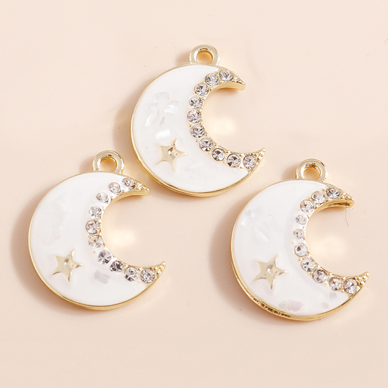 Leslie 5 Stuks Prachtige Gouden Zilveren Kleur Kristal Halve Maan Sterren Bedels Voor Oorbellen Armband Ketting Diy Sieraden Hangers: Imitation Rhodium Plated