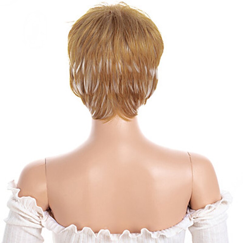 Hairjoy synteettiset hiukset naisten kultainen sekoitus värikerroksinen lyhyt suora lämmönkestävä kuituperuukki: Blondi sekaisin