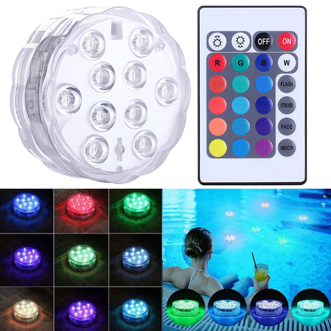 RGB13 Lights LED Waterproof Submersible Underwater Remote Control Night Lamp Tea Light Vase Bowl Party Pool Multi Color