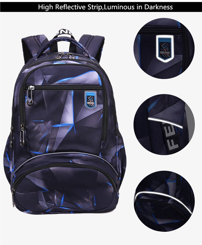 Fengdong Hoge Schooltassen Voor Tiener Jongens Lichtgevende Rugzak Tiener Meisje Boek Bag Pack Student Waterdichte Grote Schooltas Pen Zak