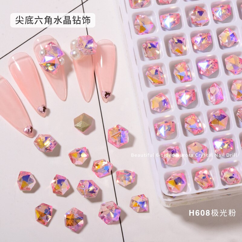 5pcs Crystal Ice Cube Diamond Symphony Shaped Sharp Bottom Crystal Diamond Mirror Kaleidoscope Nail Diamond Accessories