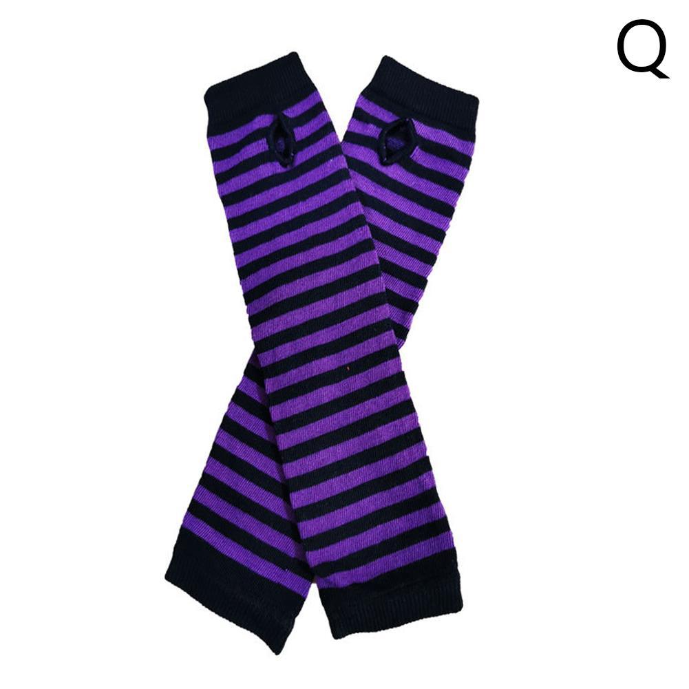 Mannen Lange Winter Handschoenen Arm Cover Classic Zwart Wit Gestreepte Katoen Pols Cover Arm Dames Handschoenen Mouw Gebreide Handschoenen vrouwen: black purple