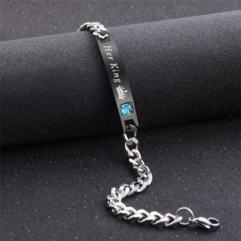 2 Style His Queen Her King Black Rose Gold Color Women's Male Chain Crystal Couple Bracelet for Men Femmo on Hands Jewelry: her king