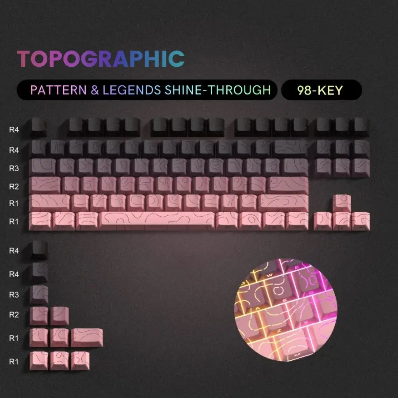 97-Tasten, weiße Konturenlinien, PBT-doppelt-Schuss-Tastenkappen, seitlich beleuchtete, leichte, hintergrundbeleuchtete, durchscheinende Kirschprofil für mechanische MX-Tastaturen: Dunkelgrau