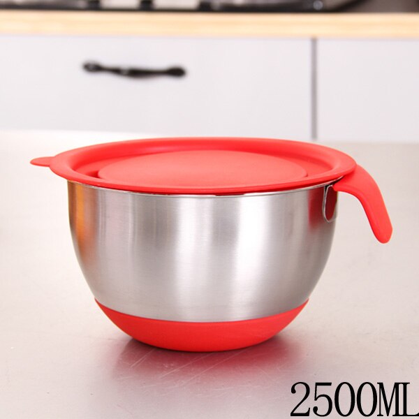 Recipientes de mezcla de ingredientes de acero inoxidable, mezclador de pan, ensalada, cocina, con tapa y cepillador, DIY: 20CM 2500ML
