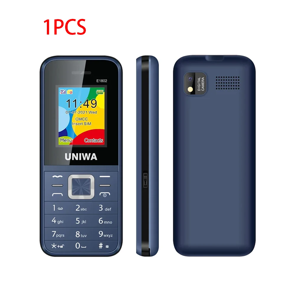 1/3/5Pcs UNIWA E1802 GSM Cellphone Senior Elder Telephone With Big Push Button 1.77" Dual SIM Feature Phone 1800mAh Flashlight: Blue / Bundle 2