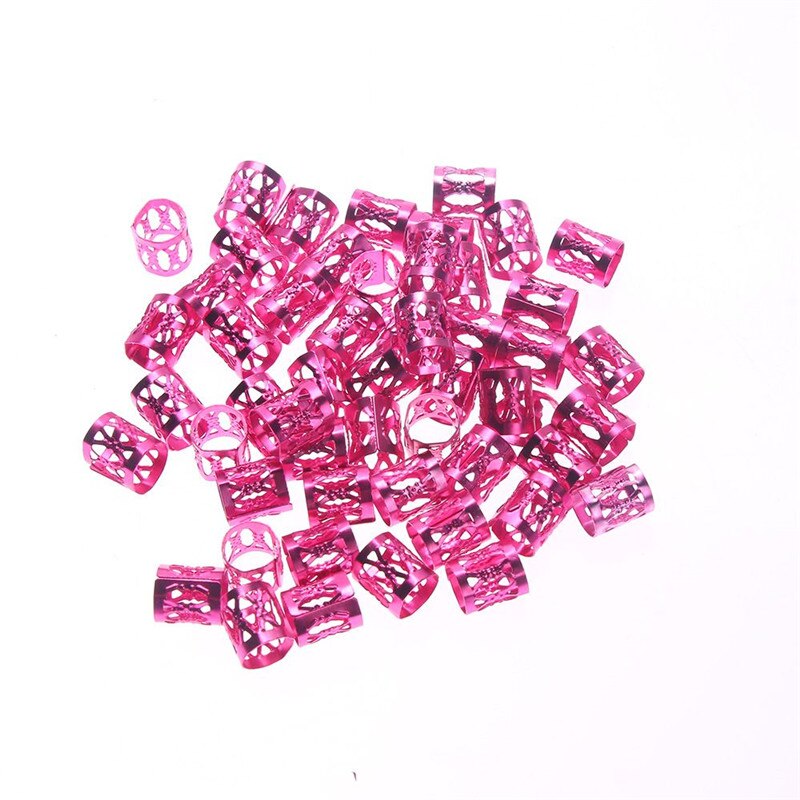 Perles de Dreadlock colorées de 50 à 8mm, anneaux de tresse réglables, Clips de manchette, Tubes, bijoux DIY, accessoires de coiffure pour femmes: Rose Pink