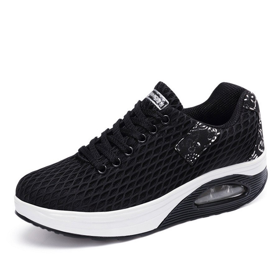 Vulcanisée Plate-Forme Chaussures À Semelles Compensées Air Maille À Lacets Femmes Baskets Printemps été Chaussures À Talons Hauts Femmes Chaussures Décontractées zapatos mujer: Black / 6