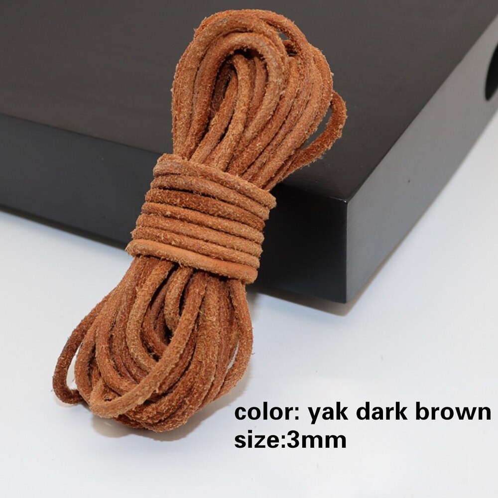 5 metrów czarny/brązowy/kawa 3mm okrągły/płaski skórzany sznurek do biżuterii ciąg koronki liny naszyjnik DIY bransoletka znalezienie: yak dark brown 3mm