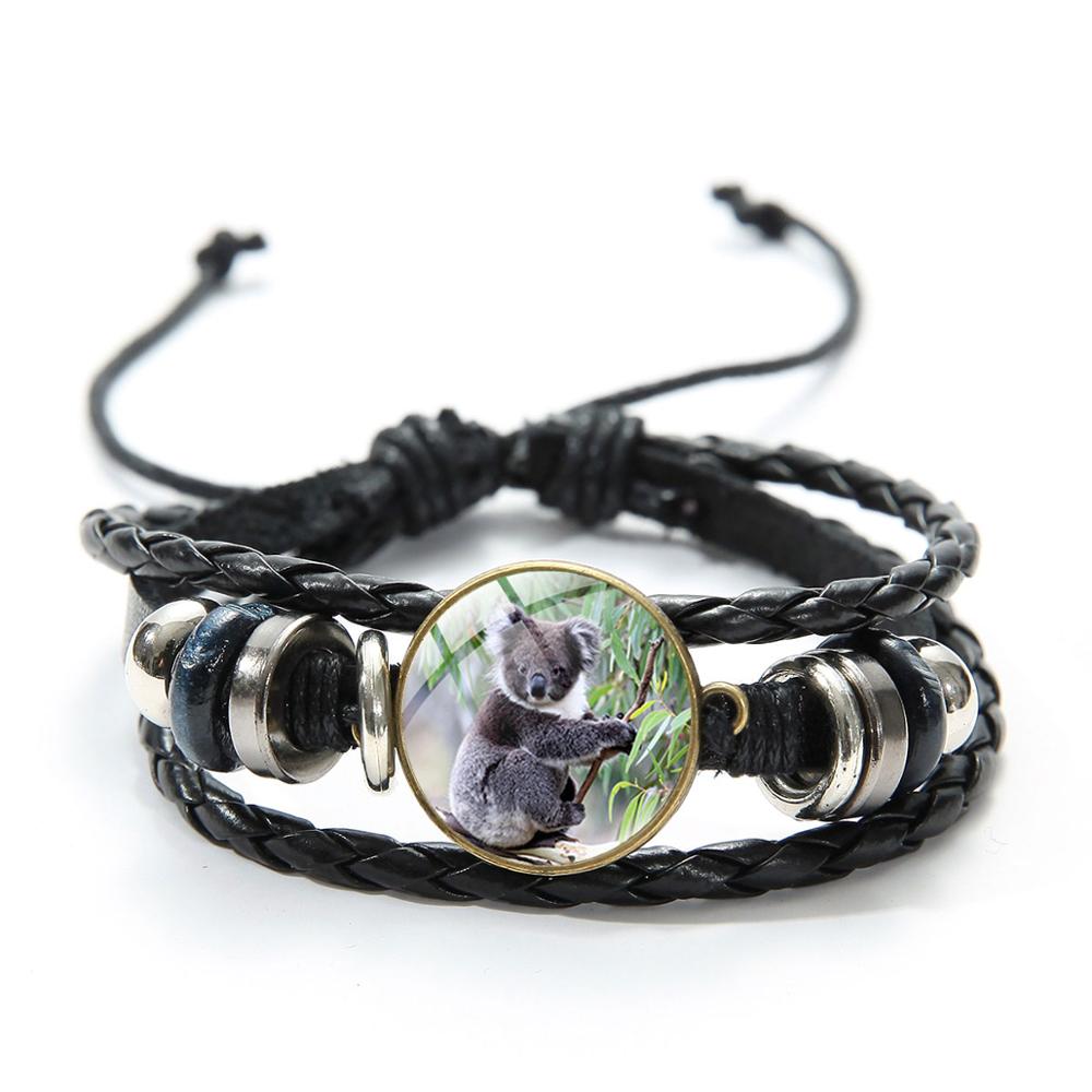 Nette Koala Baby Armband Wertvolle Tier Glas Dome Fotos Multilayer Leder Armbänder Gewebt Armband für Kinder: Style 13