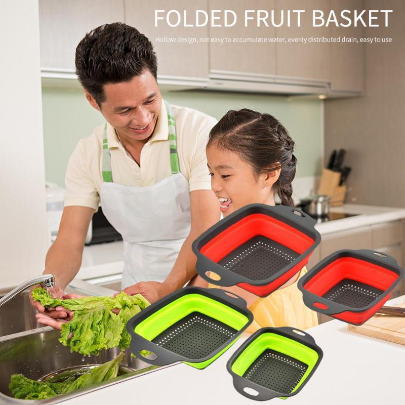 Folding Fruit Vegetable Washing Basket Strainer Portable Collapsible Kitchen Storage Colander Drainer Washing Basket Kitchen Too