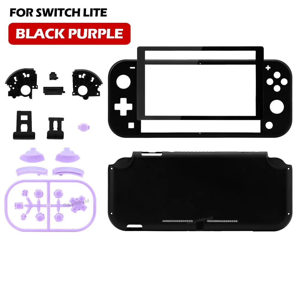 Para Switch Lite para consola de juegos NS LITE, carcasa de repuesto, botones y acceso de modificación de pantalla de película de vidrio templado: Morado