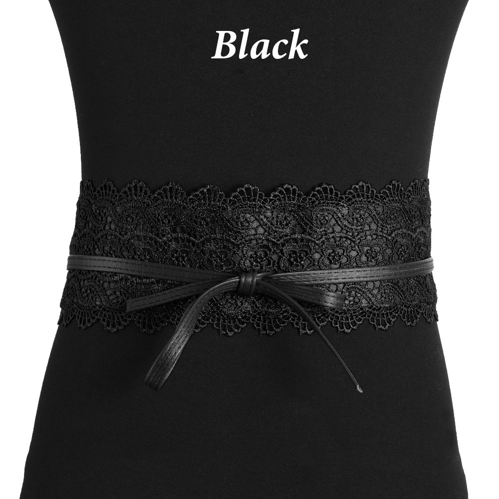 Vestido de boda para mujer, corsé ancho, cinturón de encaje, cinturón de cintura con autolazo para mujer, decoración colorida de banda de cintura de encaje a la: black  Waistband