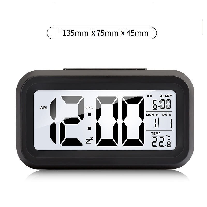 Simple Electronic Table Clock Desktop 12/24 H Sound Control Backlight Snooze Desk Digital Clocks 8 Alarm Watch Student Bedside: KYR1080-Black