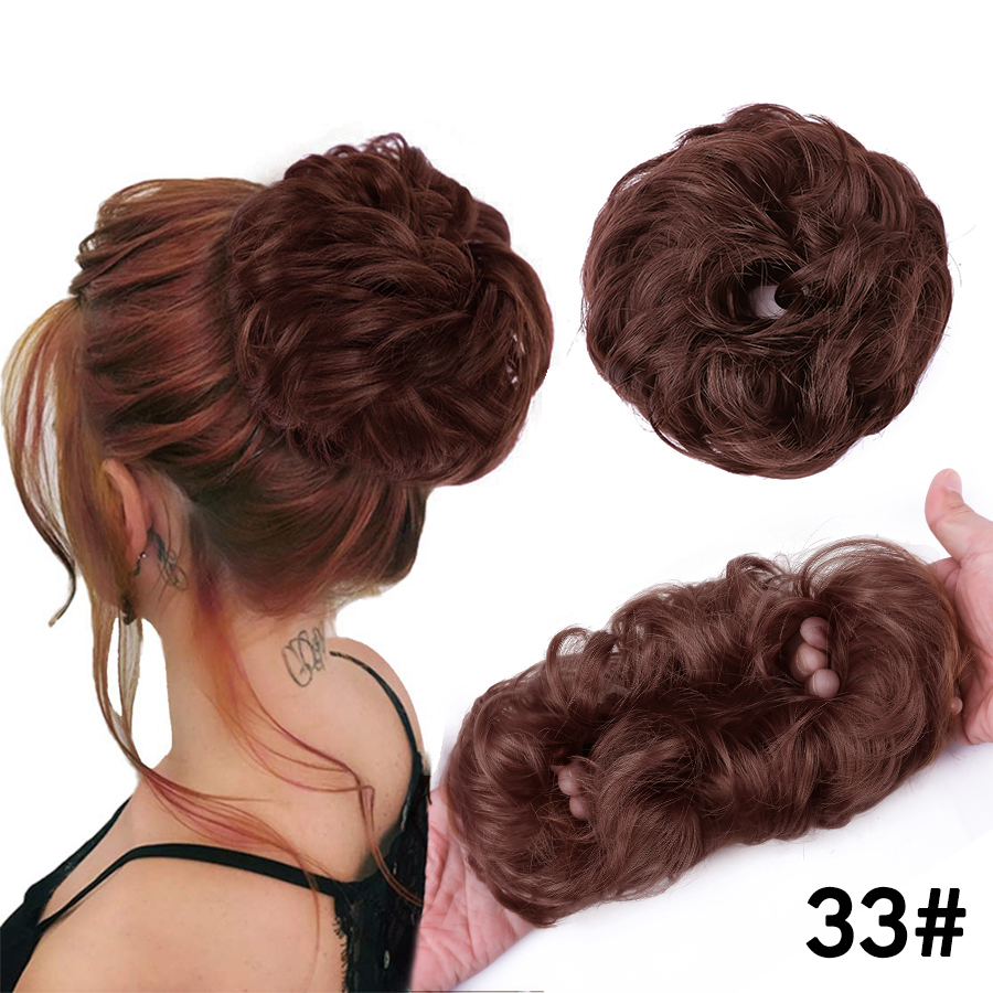 Moños de pelo rizado elástico sintético, extensiones de pelo para envolver cola de caballo, Updos, moño despeinado, postizos para mujeres y niñas: 1B/27HL