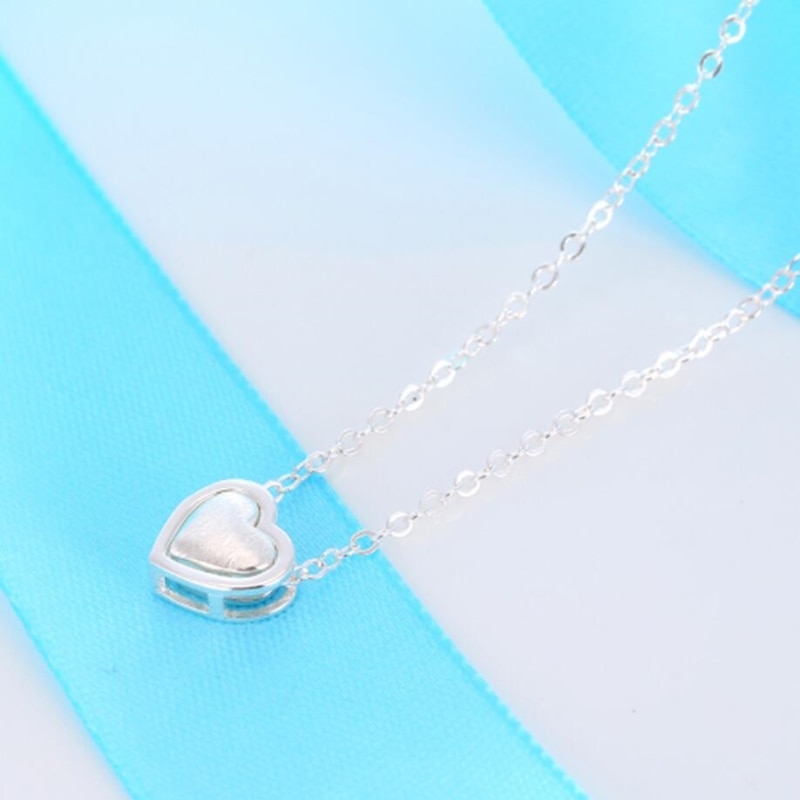 Collar con colgante de plata de ley 925 para mujer, colgante con romántico, corazón dulce, de San Valentín, cadena para clavícula