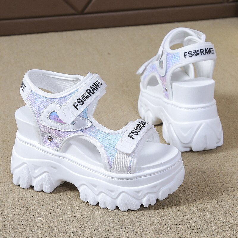 Sandalias deportivas de suela gruesa para mujer, zapatos de plataforma ligeros de suela suave con velcro, novedad de verano de