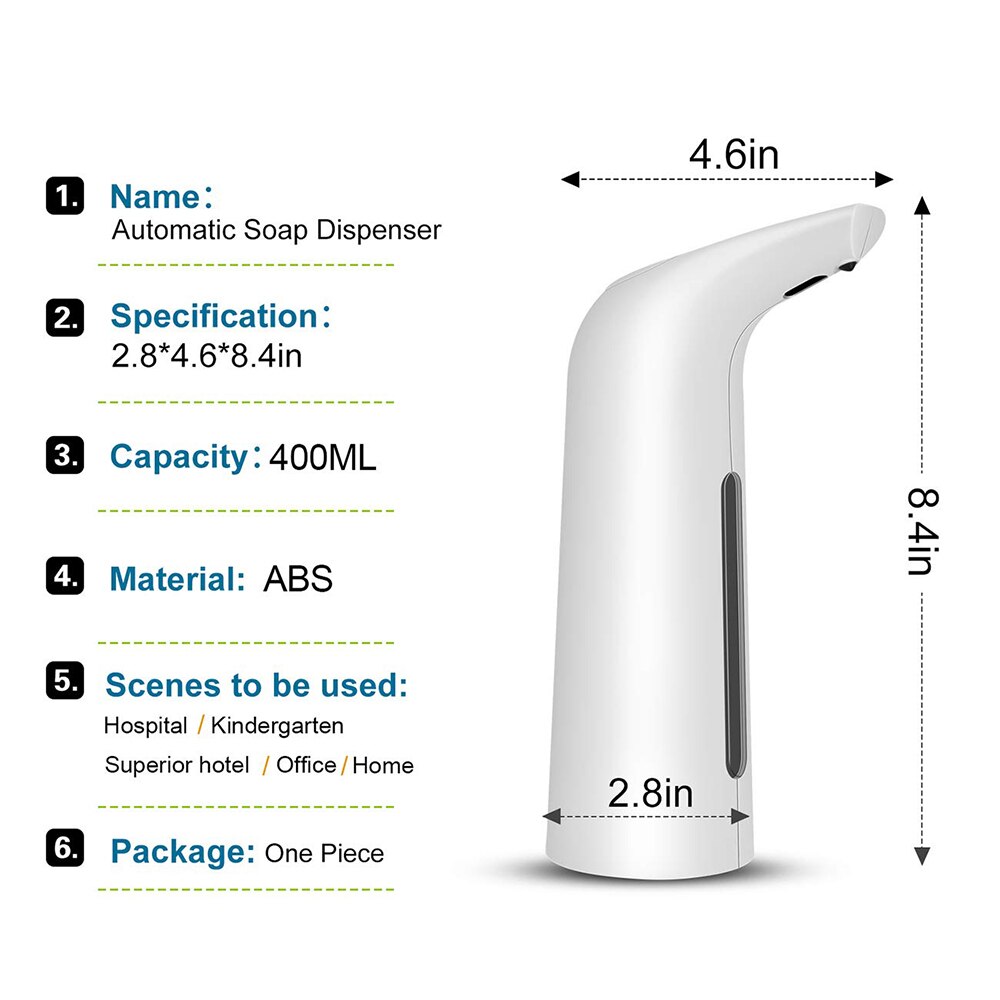 Dispensador automático de jabón líquido, desinfectante infrarrojo IR sin contacto para baño y cocina, 400Ml