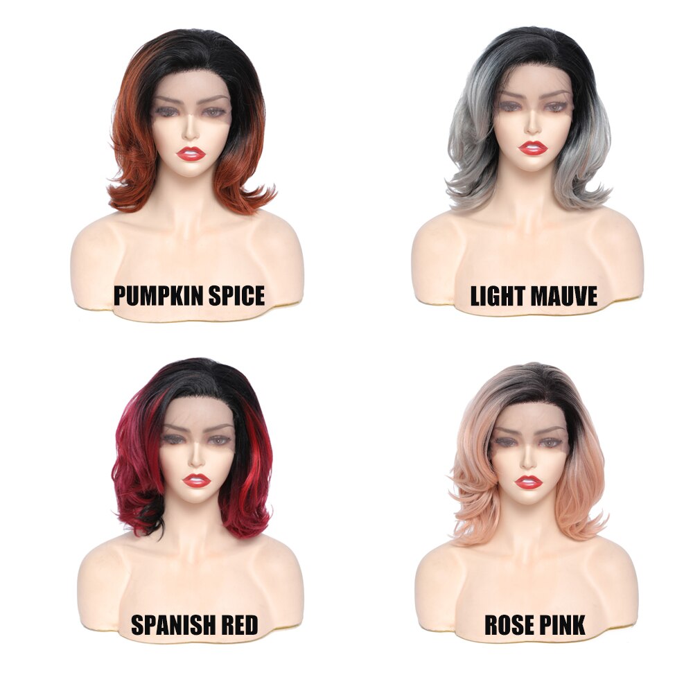 Peluca de X-TRESS ondulada con plumas para mujer, cabellera sintética con degradado, malla gratis española y roja, resistente al calor, para Cosplay, Bob corto