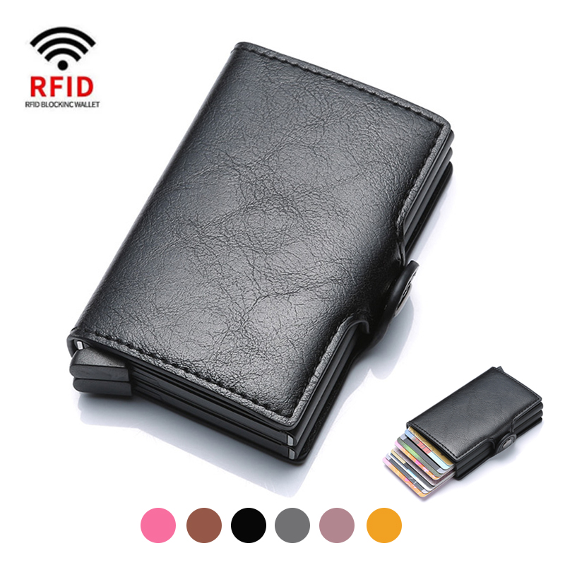 Anti-theft Rfid Wallets Men Metal Credit Card Holder PU Leather Wallet Aluminum Box Male Purse Bag Small Cardholder Case for Man