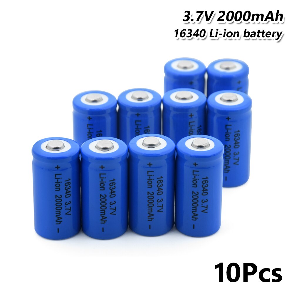 16340 Battery 2000mAh 3.7V Rechargeable li-ion Lipo Li-Po Lithium Cell For Torch Electric Car Toy 2Pcs Torch 16340 Battery: 10 Pcs