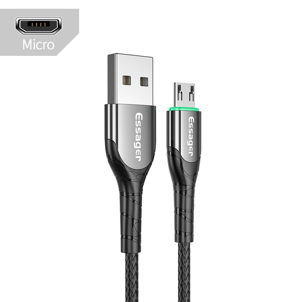 Essager USB Type C Cable 3A Fast USB Charging Micro Data Cord USB-C Charger Mobile Phone USBC Wire Cord For Samsung S20 Xiaomi: Black M / 1m