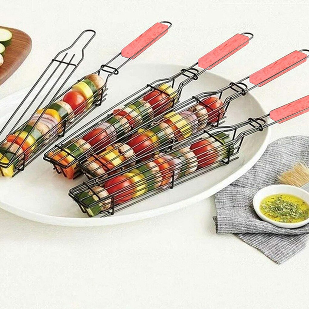 Draagbare Bbq Grillen Mand Roestvrij Staal Anti-Aanbak Barbecue Grill Mand Tools Grill Mesh For A Vlees Hamburger Bbq Gereedschap