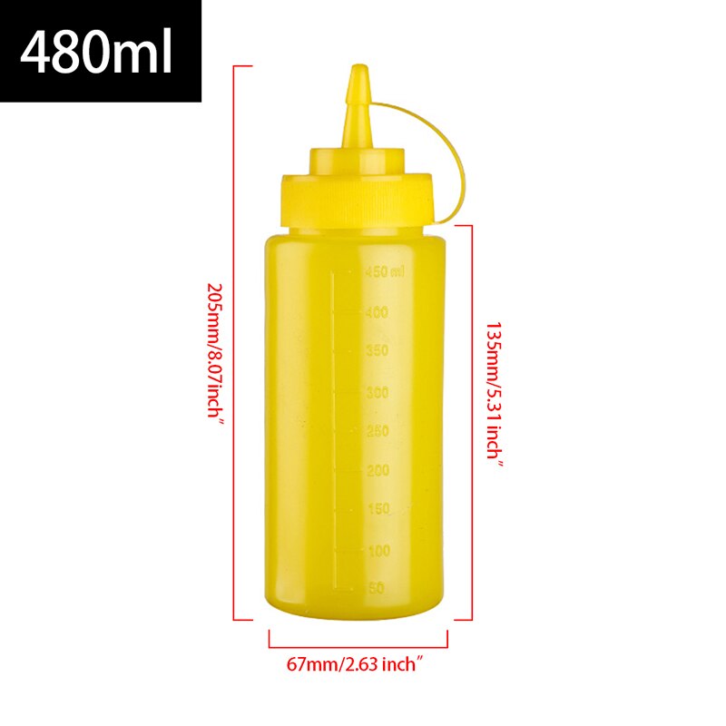 Plastic Squeeze Squirt Condiment Bottles with Cap Leak Proof Refillable Condiment Container for Kitchen Ketchup Mustard Sauces: yellow-480ml