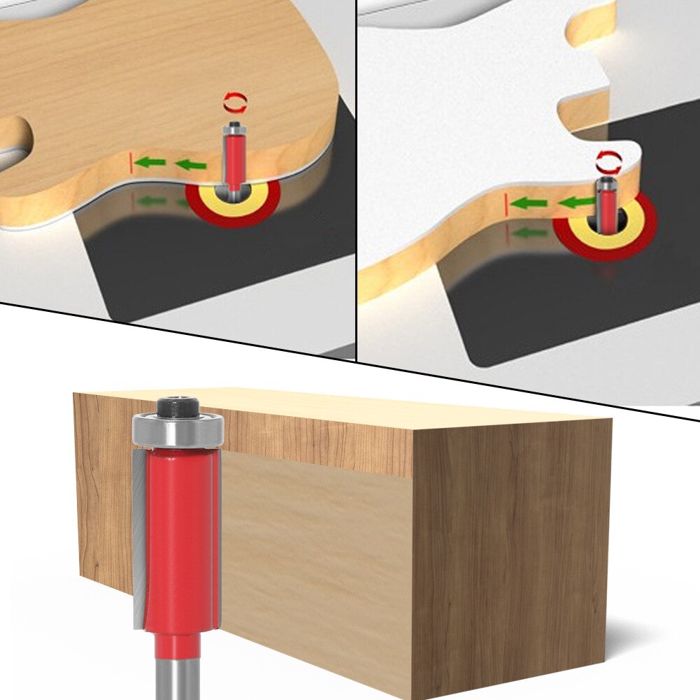 4 stk 1/4 tommers skaft rett flush trim trefres med topplager 6mm 6.35mm 8mm skaft tappkutterverktøy for trebearbeiding