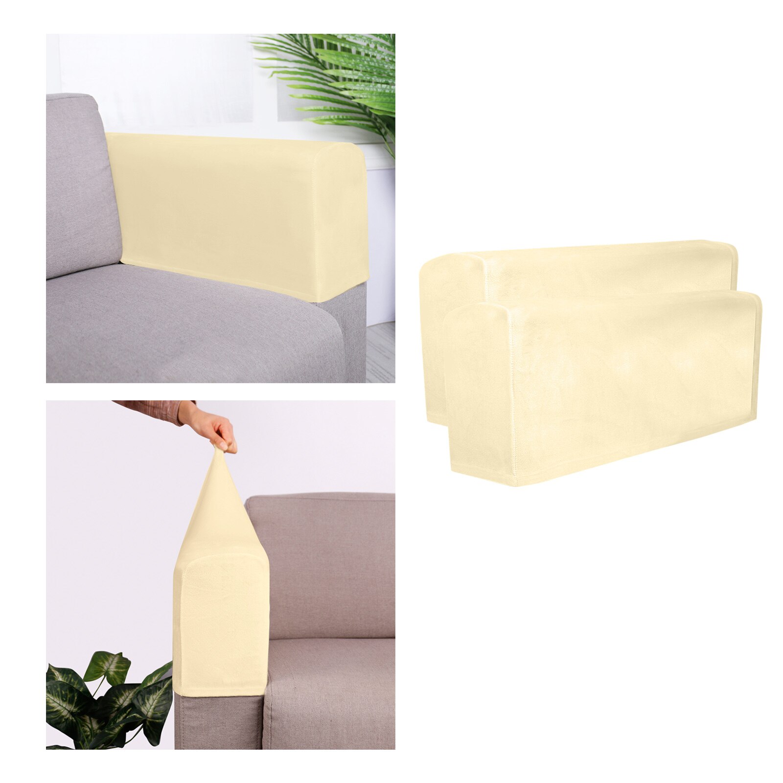 2 stk sofa armlæn betræk strækbar aftagelig beskytter til hjemmet skridsikker lænestol betræk stole møbler polyester sofa prote: Beige