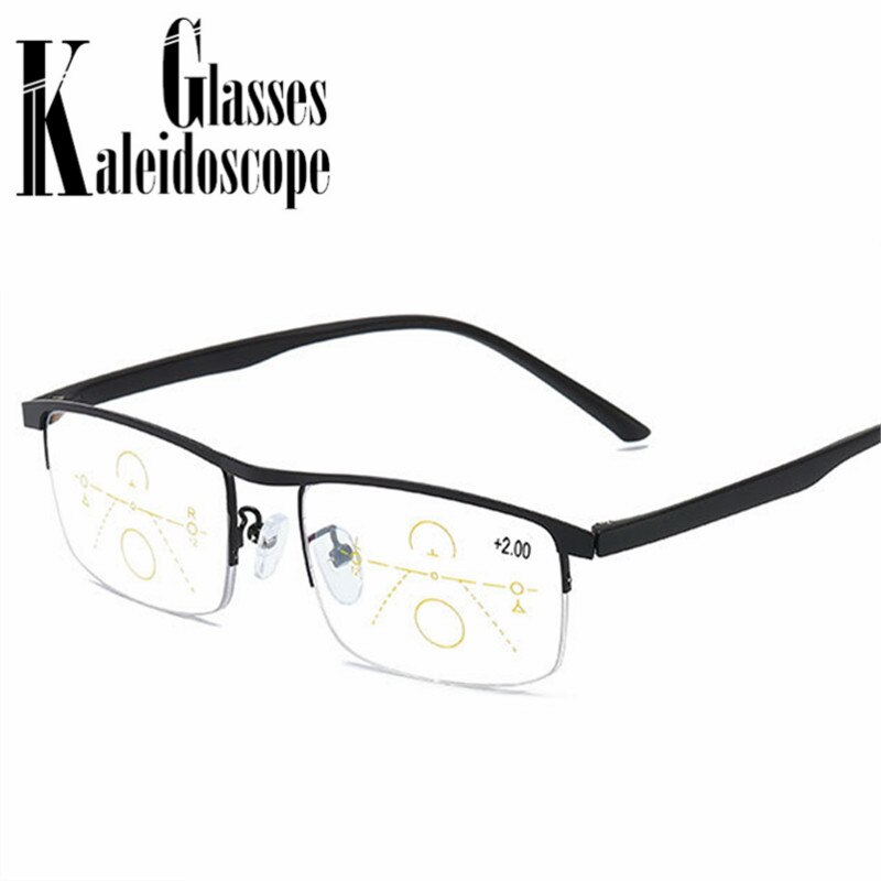 Half montuur progressieve multifocale leesbril dames heren blauw licht blokkerende metalen presbyopische bril dichtbij en veraf  +1.5 to +4