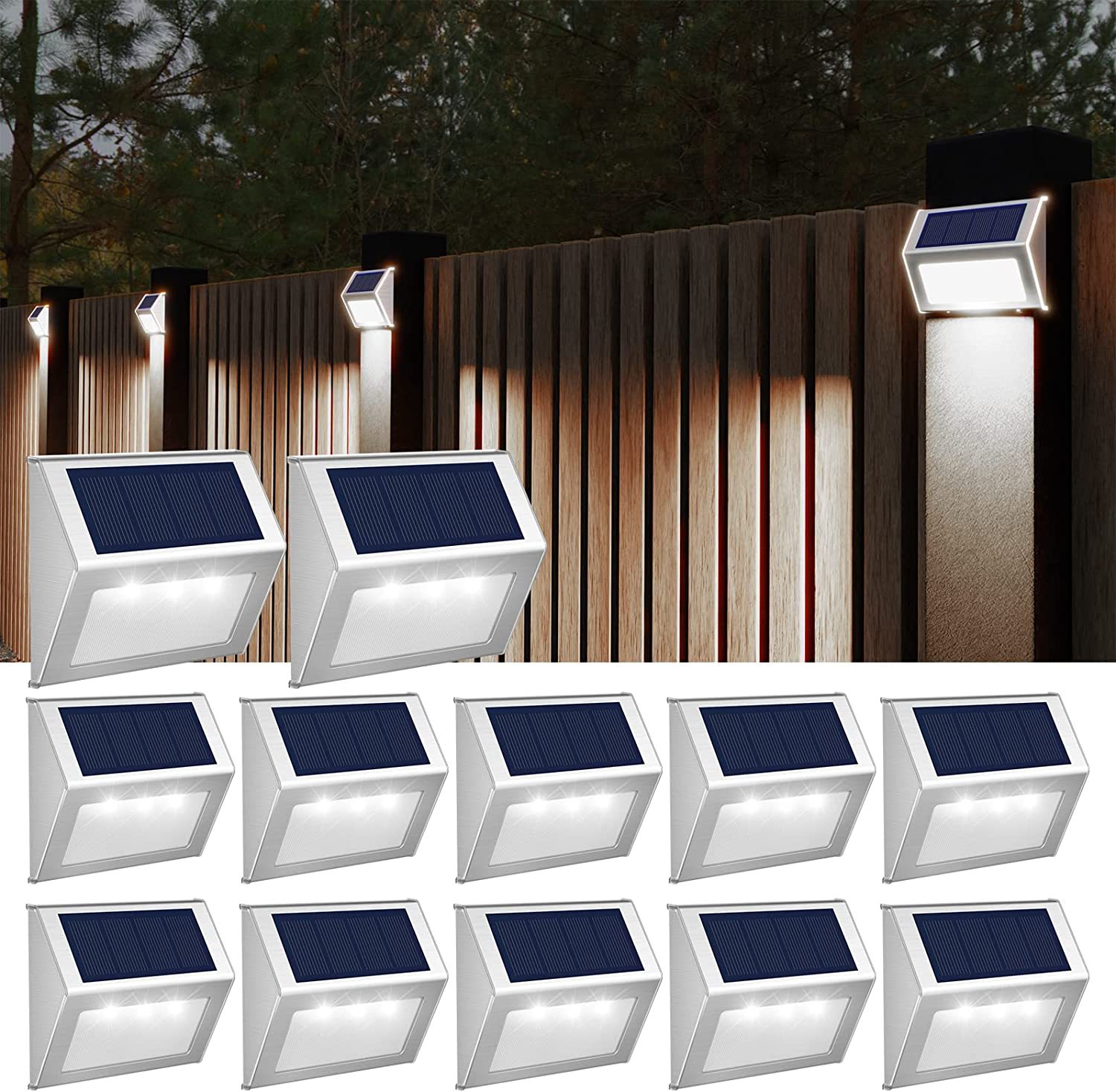 1/6/12 Pack Led Solar Outdoor Stainless Steel Step Lights, Fence Lights, Stainless Steel Wall Lights, Courtyard Deck Lights, Suitable for Terraces, Steps, Walkway, Fences: sunny yellow