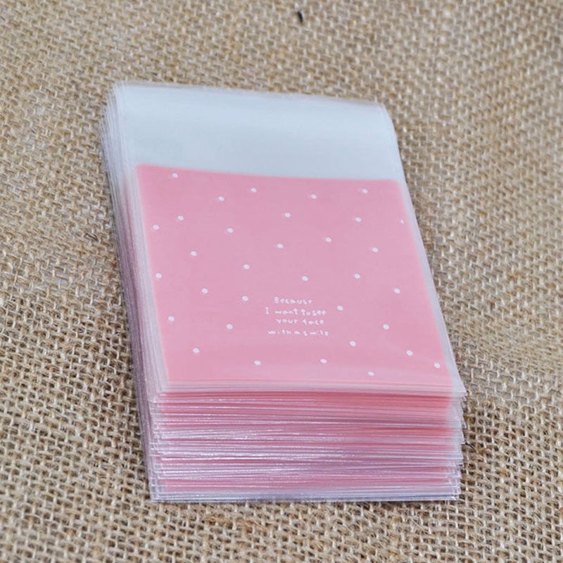 50 Stks/partij Plastic Transparante Polka Dot Candy Cookie Bag Met Diy Zelfklevende Pouch Voor Bruiloft Verjaardag
