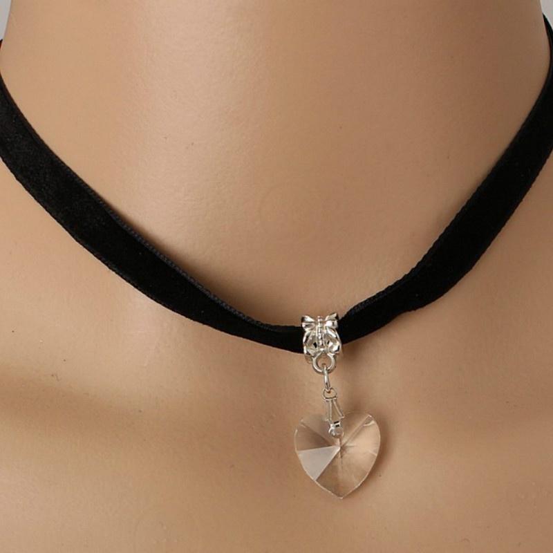 Vrouwen Fluwelen Choker Hart Kristallen Hanger Kettingen Voor Vrouwen Sieraden Vrouwelijke Zwarte Lint Ketting Party Kraag