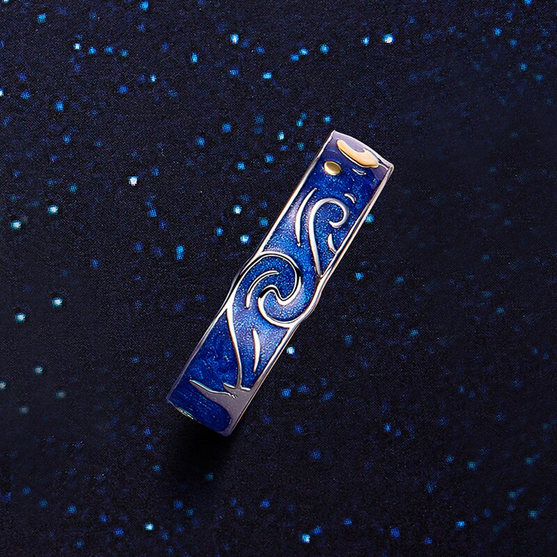 Thaya 925 Silber Himmel sternenklar Paar Ring Für Liebhaber Einstellbare Öffnen Emaille Valentinstag Für Frauen männer Edlen Schmuck: Lieferwagen gogh Ring famale