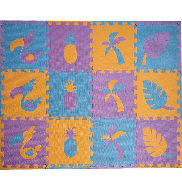 JCC 8/24 pcs Toekan Stijl Baby EVA Foam Puzzel Speelkleed/kids Tapijten Tapijt Grijpende Mat voor kinderen Tegels 30*30*1 cm: SkyBlue-Purple-Orang / 12pcs 30x30cm