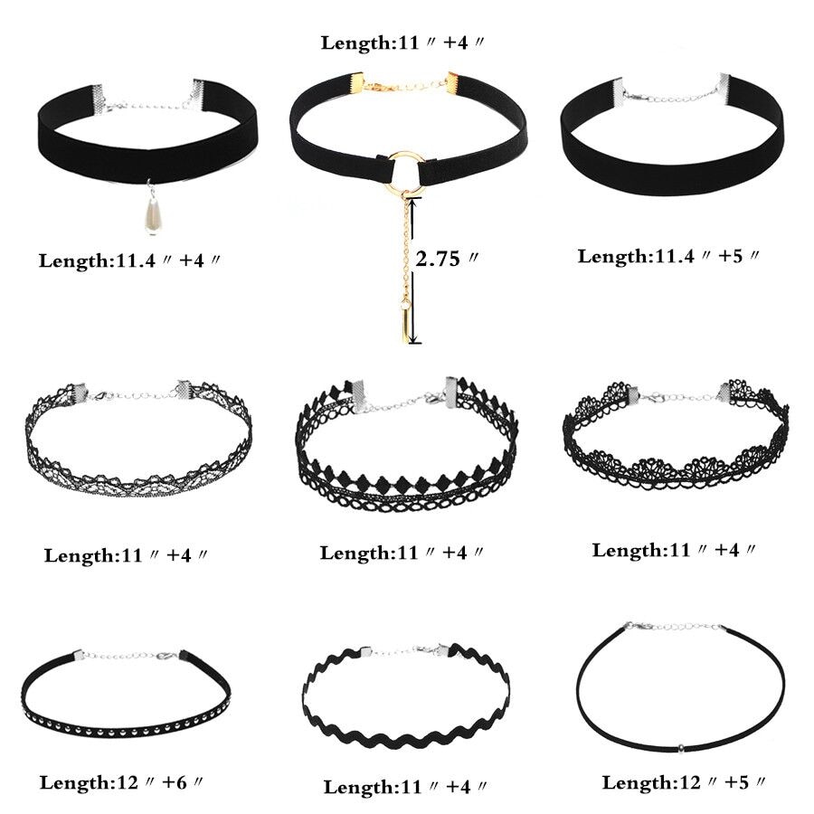 9 Pz/set Nero Punk Gotico di Velluto Panno di Flanella Della Collana Del Choker Madre Figlia Breve Collares Della Collana & Del Pendente Dei Monili Bijoux